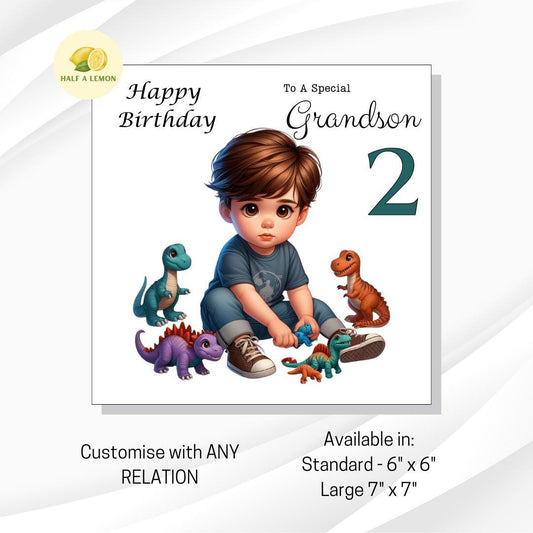 2nd Birthday card, for boy, for ANY Relation, Great Grandson, Grandson, Son, Great Nephew, Nephew, Godson, him, Two Today, gift, dinosaurs,