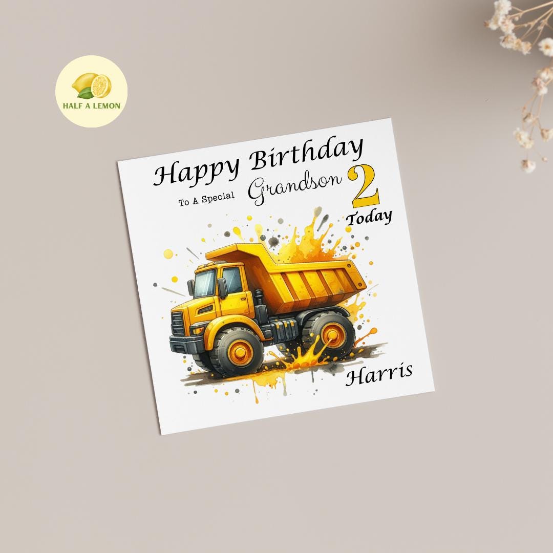 Personalised 2nd Birthday card for boy, for ANY Relation, Great Grandson, Grandson, Son, Great Nephew, Nephew, Godson, him, gift, truck,