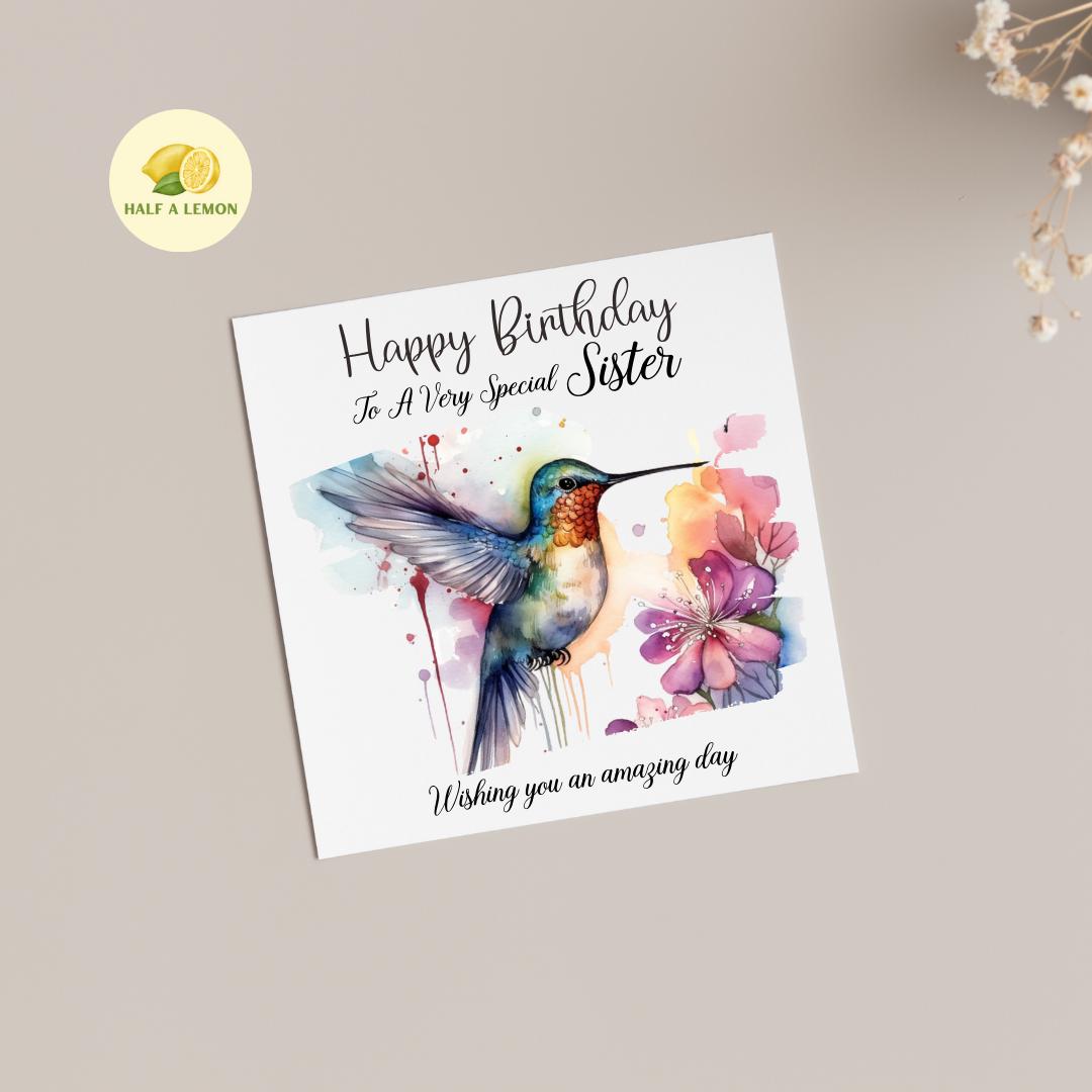 Birthday card, for ANY Relation, gift, for her, for Sister, Sister in-law, Daughter, Niece, Granddaughter, Mum, Nan, Gran,  Humming Bird,