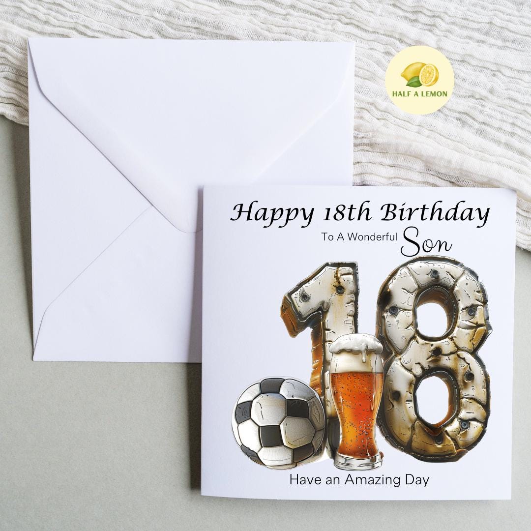 18th Birthday Card, 18th Birthday Card Son, Son Birthday Card, Grandson, Brother Birthday Card, Nephew, Football themed, 18th Birthday Gift