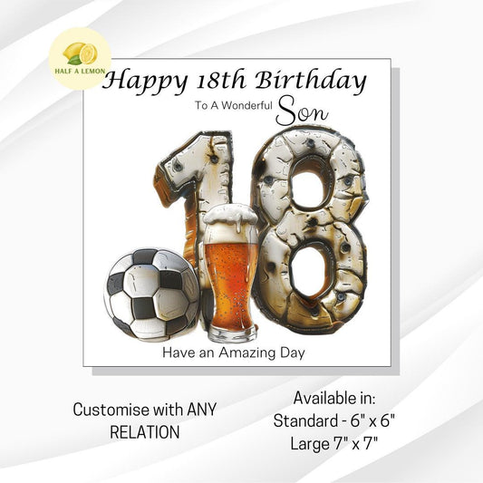 18th Birthday Card, 18th Birthday Card Son, Son Birthday Card, Grandson, Brother Birthday Card, Nephew, Football themed, 18th Birthday Gift