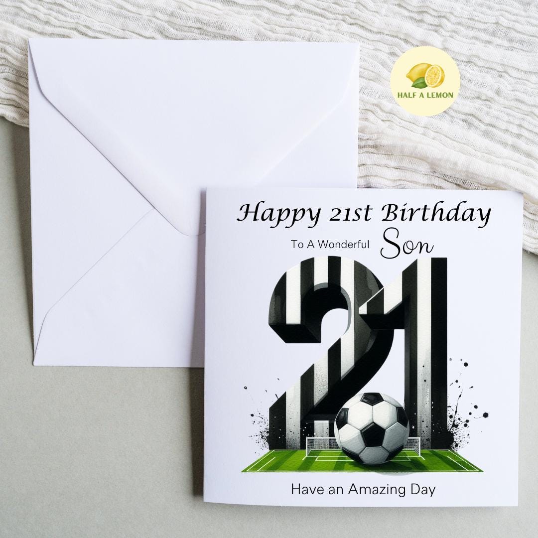 21st Birthday card, ANY Relation, Son, Great Grandson, Grandson, Nephew, Brother, gift, Black and White Team Football Birthday card, him,