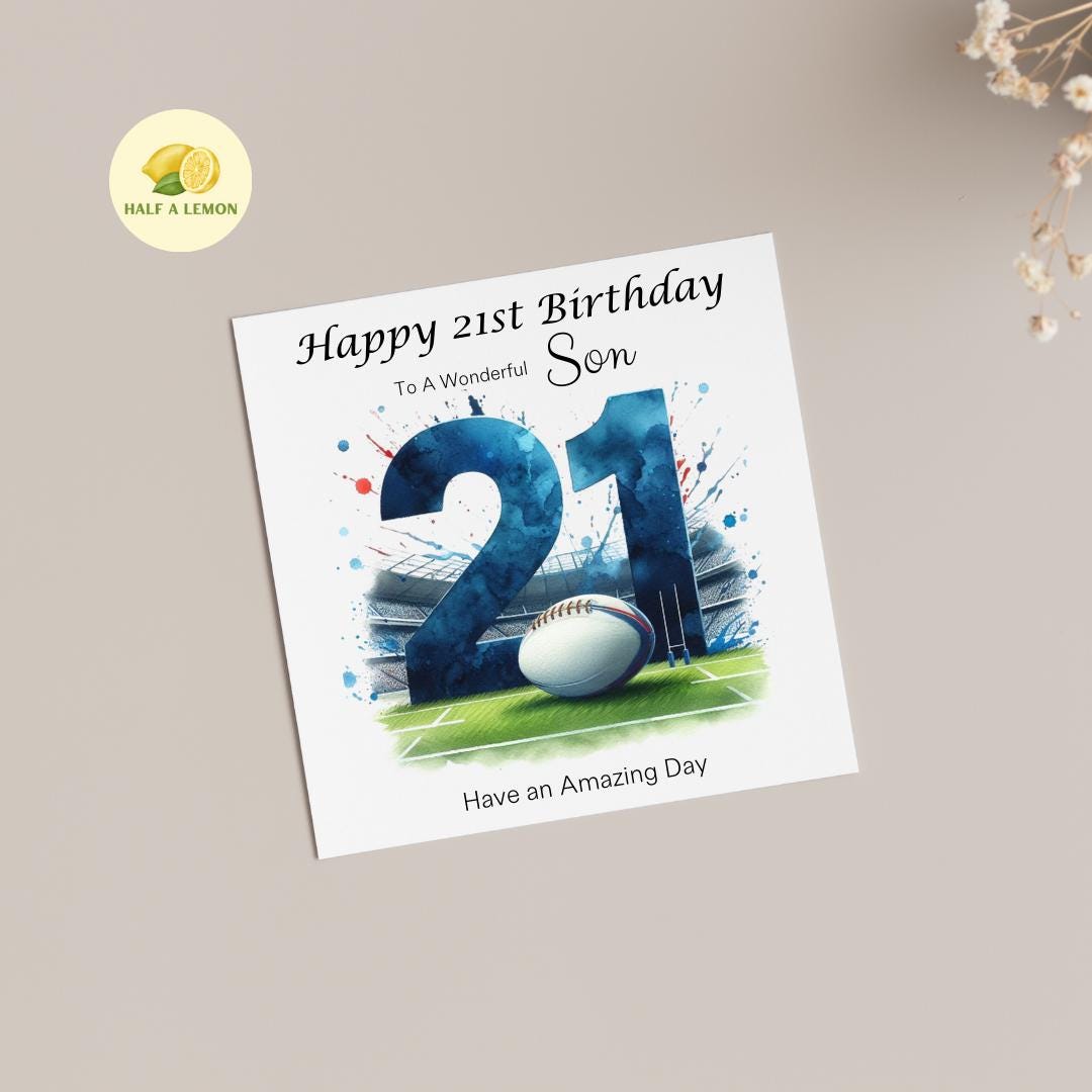 21st Birthday card, ANY Relation, Son, Great Grandson, Grandson, Nephew, Brother, gift, Blue Team Rugby Birthday card, him,