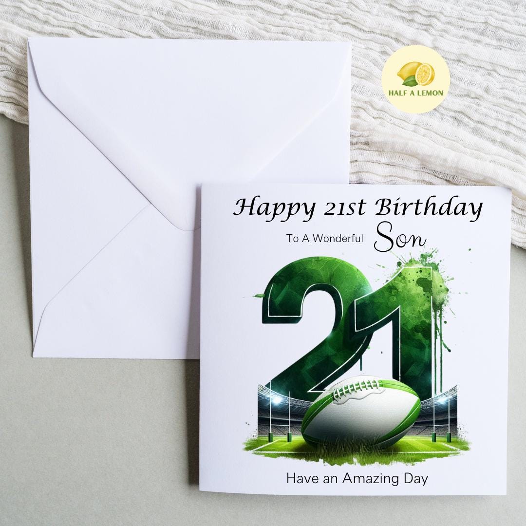 21st Birthday card, ANY Relation, Son, Great Grandson, Grandson, Nephew, Brother, gift, Green Team Rugby Birthday card, him,