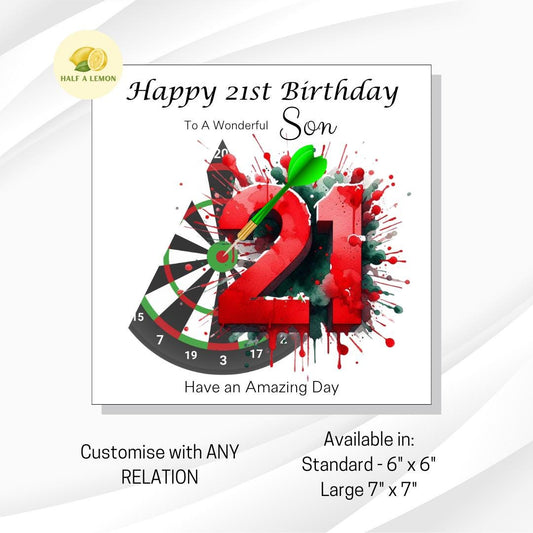 21st Birthday card, ANY Relation, Son, Great Grandson, Grandson, Nephew, Brother, gift, Darts, Birthday card, him,