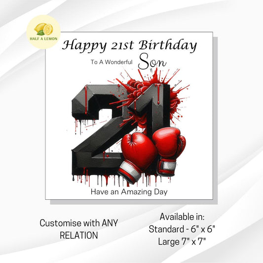 21st Birthday card, ANY Relation, Son, Great Grandson, Grandson, Nephew, Brother, gift, Boxing, Birthday card, him,