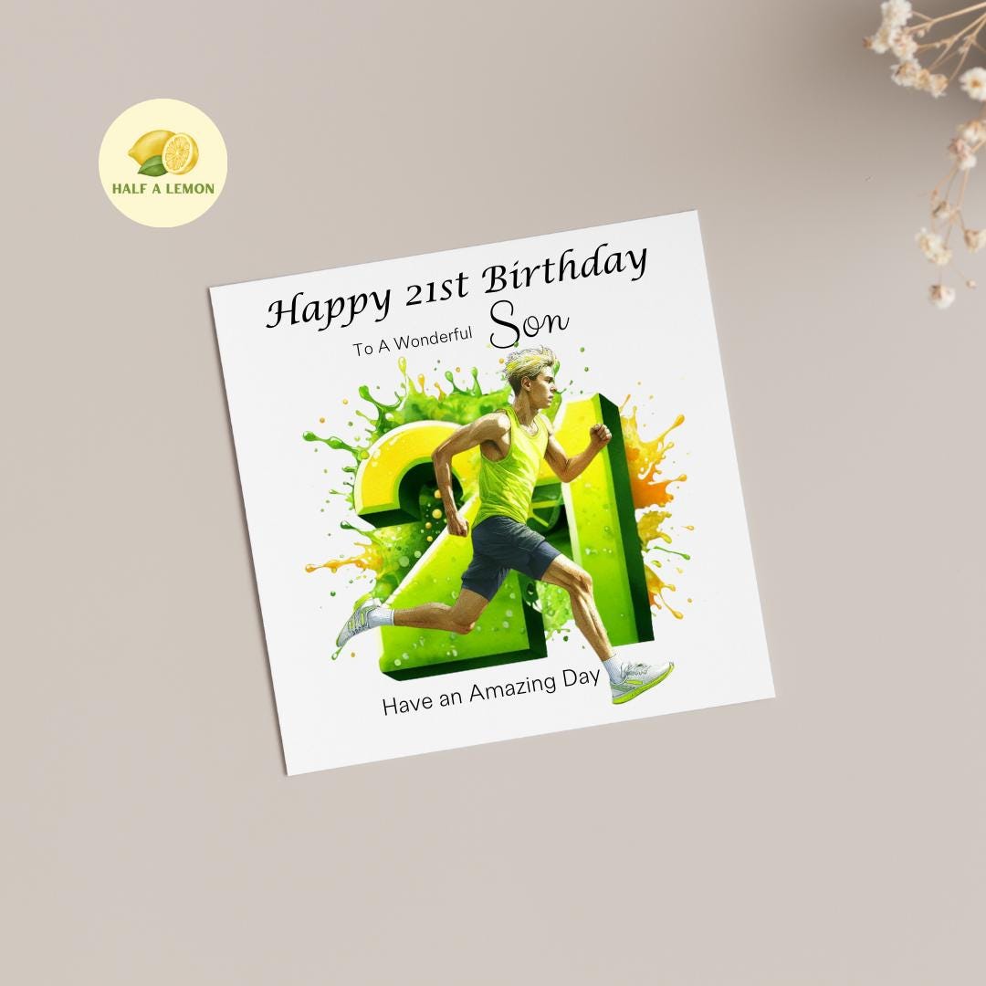 21st Birthday card, ANY Relation, Son, Great Grandson, Grandson, Nephew, Brother, gift, Running, Runner, Birthday card, him, blonde hair,