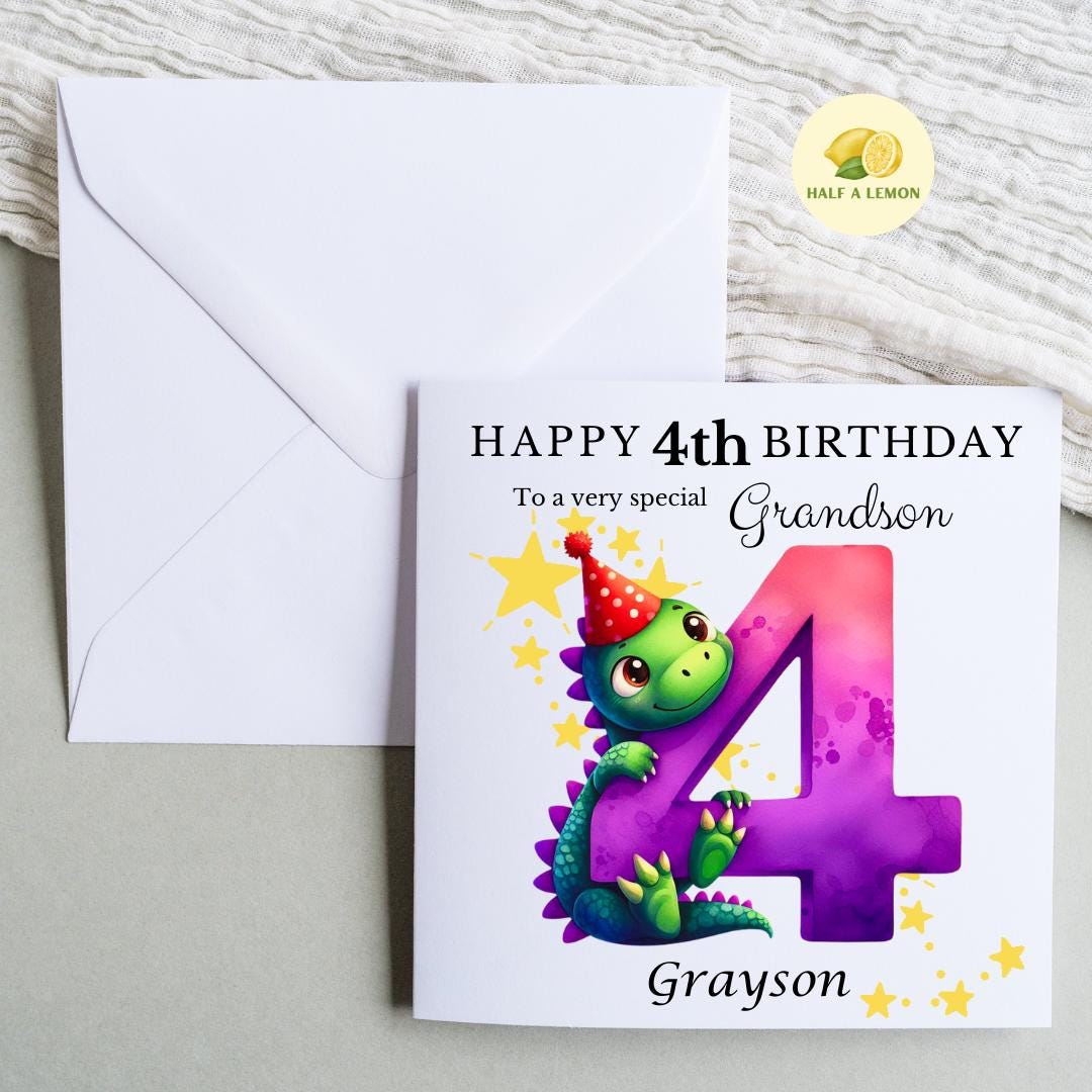 Personalised 4th Birthday card for boy, for ANY Relation, Great Grandson, Grandson, Son, Great Nephew, Nephew, Godson, him, gift, Dinosaur