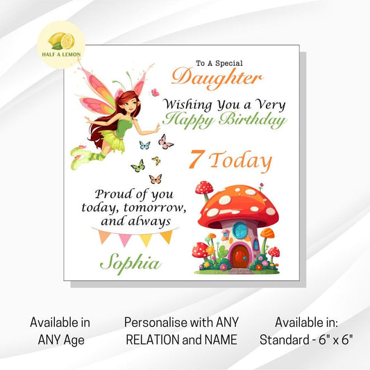 Birthday card, for her, Personalise, ANY Relation, ANY Age, Daughter, Great Granddaughter, Granddaughter, Niece, Fairy, gift, Age 3 to 12