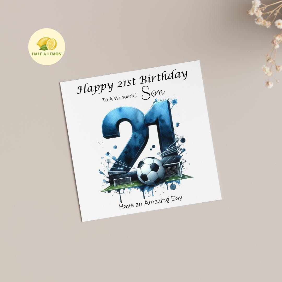 21st Birthday card, ANY Relation, Son, Great Grandson, Grandson, Great Nephew, Nephew, Brother, gift, Blue Team Football Birthday card, him,
