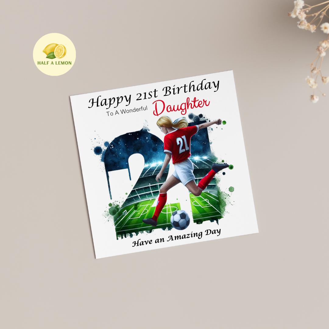 21st Birthday Card, Daughter Birthday Card, Granddaughter Birthday Card, Sister Birthday Card, Niece, Football, Red Team, Blonde hair, gift,