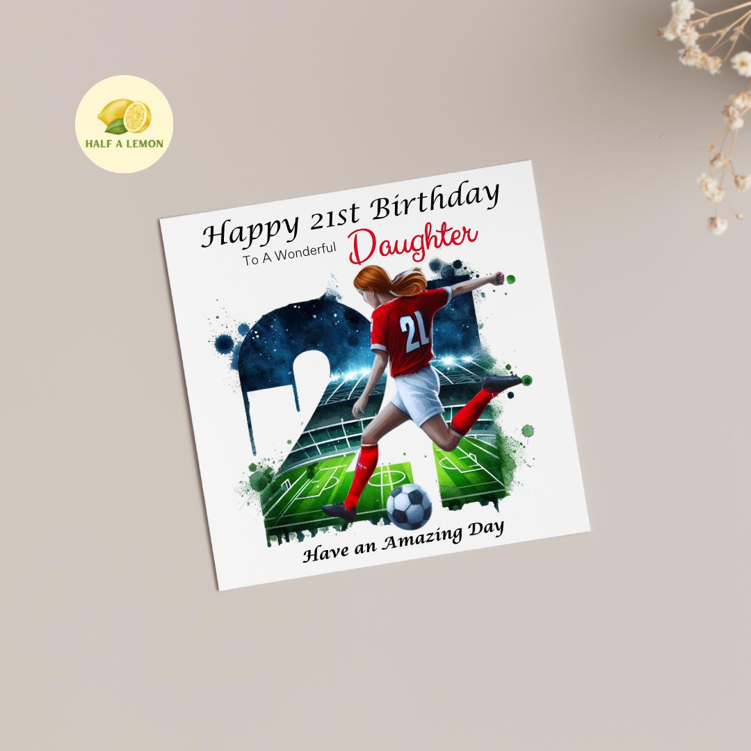 21st Birthday Card, Daughter Birthday Card, Granddaughter Birthday Card, Sister Birthday Card, Niece, Football, Red Team, Red hair, gift,