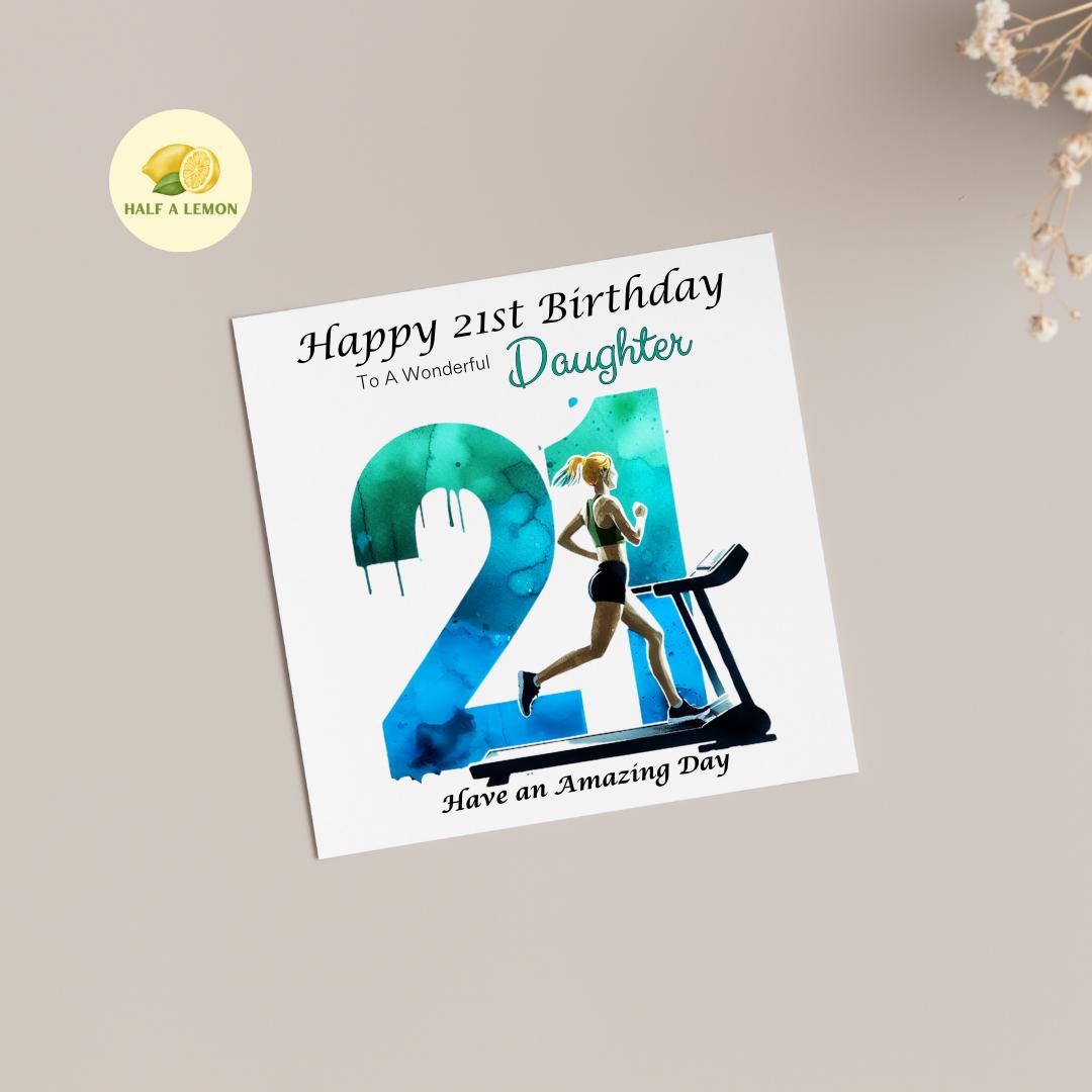 21st Birthday Card, Daughter Birthday Card, Granddaughter Birthday Card, Sister Birthday Card, Niece, Running, keep fit, Blonde hair, gift