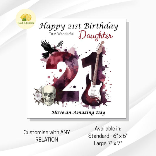 21st Birthday Card, Daughter Birthday Card, Granddaughter Birthday Card, Sister Birthday Card, Niece, Rock Music, Alternative, Metal, gift