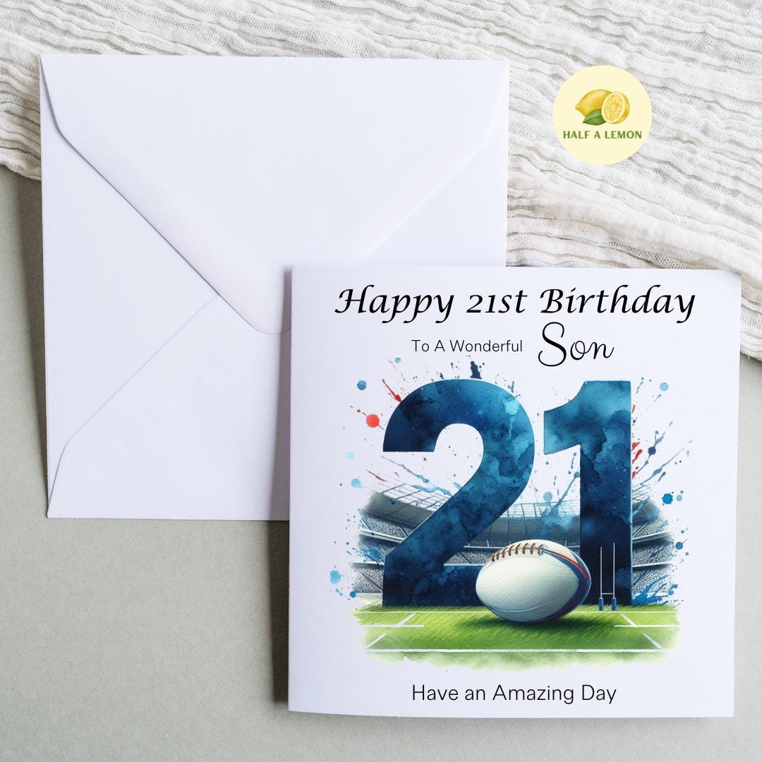 21st Birthday card, ANY Relation, Son, Great Grandson, Grandson, Nephew, Brother, gift, Blue Team Rugby Birthday card, him,