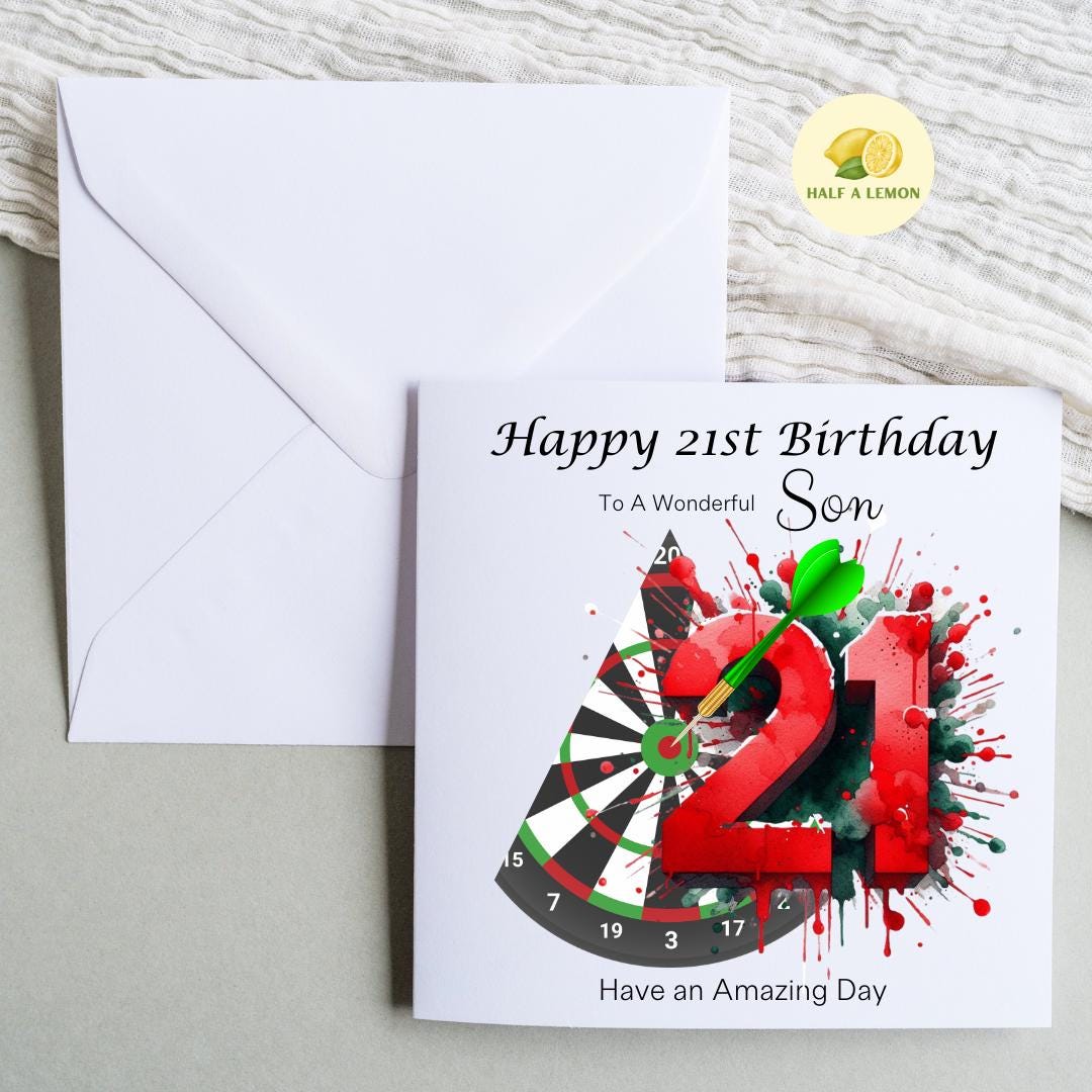 21st Birthday card, ANY Relation, Son, Great Grandson, Grandson, Nephew, Brother, gift, Darts, Birthday card, him,