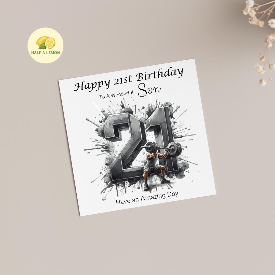 21st Birthday card, ANY Relation, Son, Great Grandson, Grandson, Nephew, Brother, gift, Weight lifting, gym, Birthday card, him,