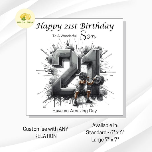 21st Birthday card, ANY Relation, Son, Great Grandson, Grandson, Nephew, Brother, gift, Weight lifting, gym, Birthday card, him,
