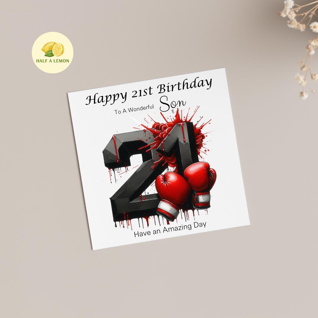 21st Birthday card, ANY Relation, Son, Great Grandson, Grandson, Nephew, Brother, gift, Boxing, Birthday card, him,