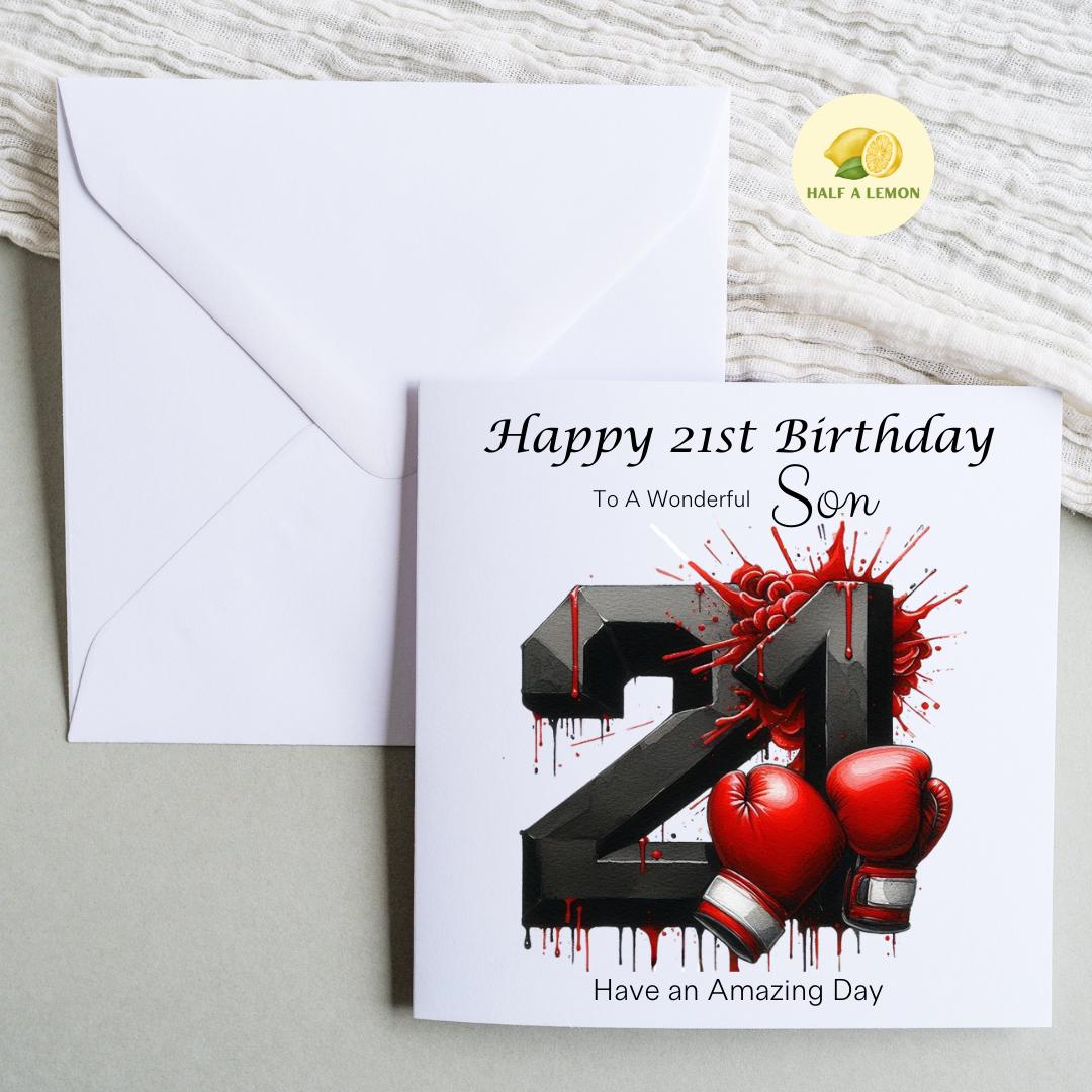 21st Birthday card, ANY Relation, Son, Great Grandson, Grandson, Nephew, Brother, gift, Boxing, Birthday card, him,