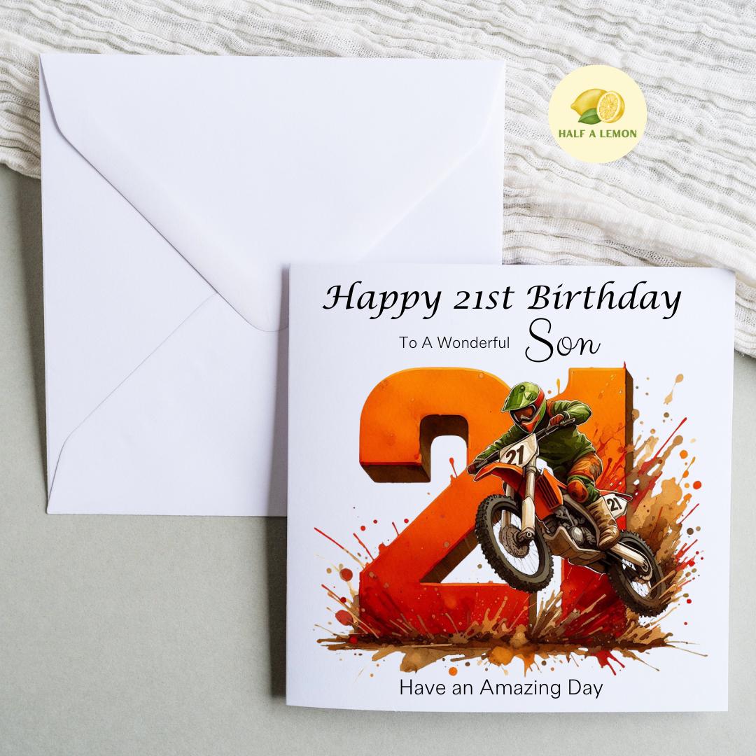 21st Birthday card, ANY Relation, Son, Great Grandson, Grandson, Nephew, Brother, gift, Dirt Biker, Birthday card, him,