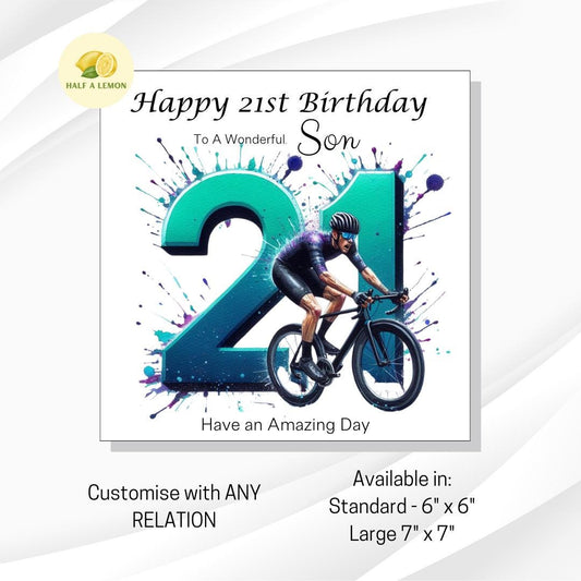 21st Birthday card, ANY Relation, Son, Great Grandson, Grandson, Nephew, Brother, gift, Cycling, Birthday card, him,