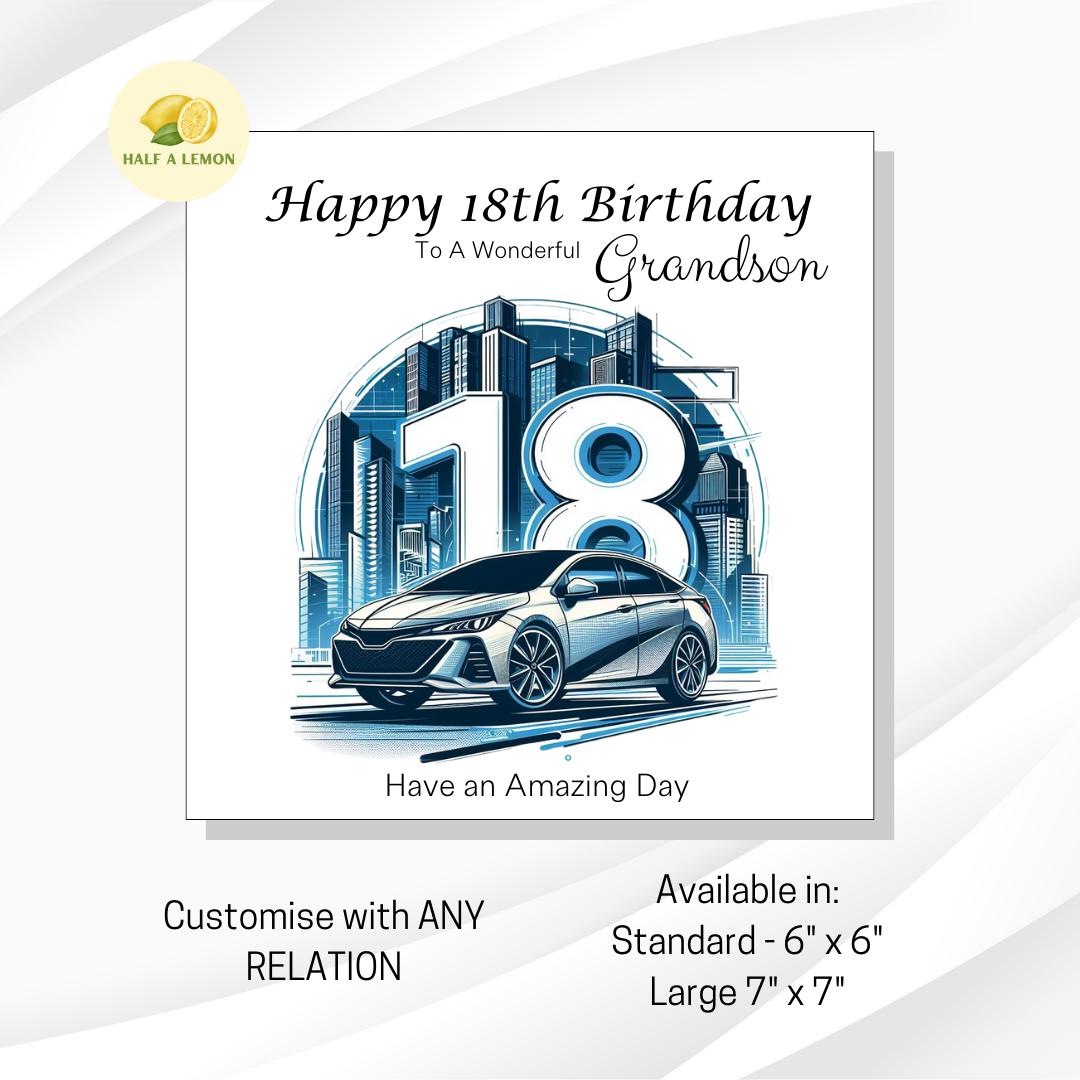 18th Birthday Card, 18th Birthday Card Son, Son Birthday Card, Grandson, Brother Birthday Card, Nephew, Car Themed, 18th Birthday Gift