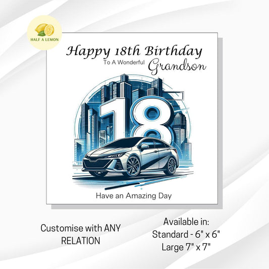 18th Birthday Card, 18th Birthday Card Son, Son Birthday Card, Grandson, Brother Birthday Card, Nephew, Car Themed, 18th Birthday Gift