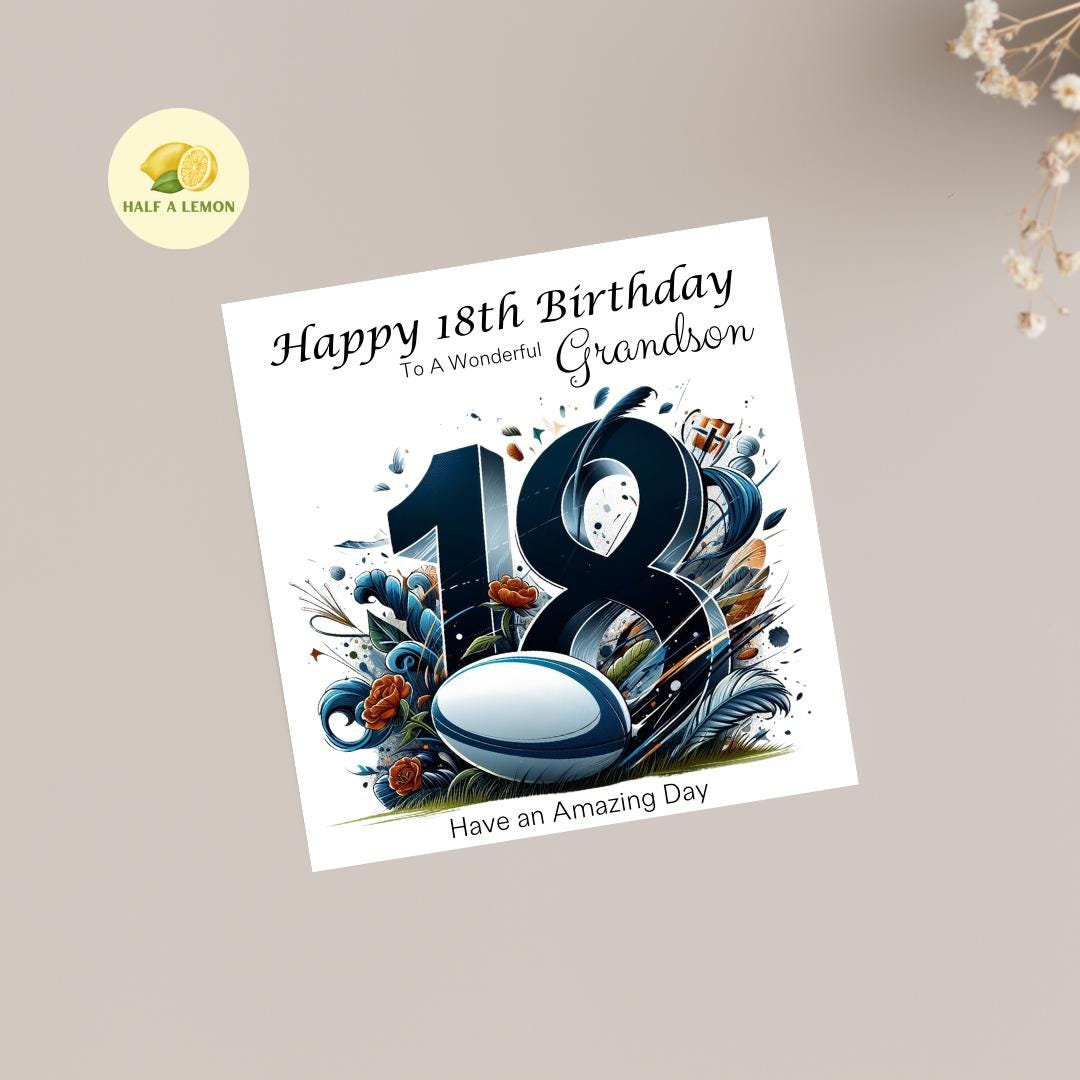 18th Birthday card, for him, ANY Relation, 18th Birthday Gift, Grandson, Great Grandson, Son, Nephew, Brother, Milestone, Rugby theme