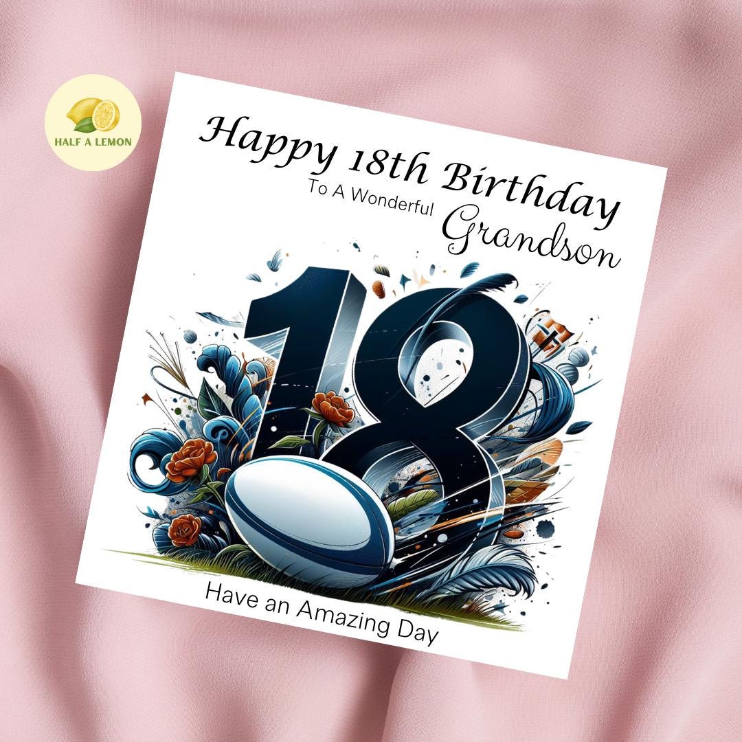 18th Birthday card, for him, ANY Relation, 18th Birthday Gift, Grandson, Great Grandson, Son, Nephew, Brother, Milestone, Rugby theme