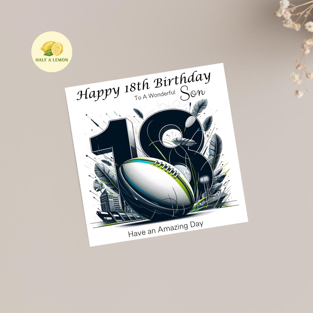 18th Birthday card for Son, Great Grandson, Grandson, Nephew, Great Nephew, Brother, Rugby themed Birthday card, birthday gift, 18th gift,