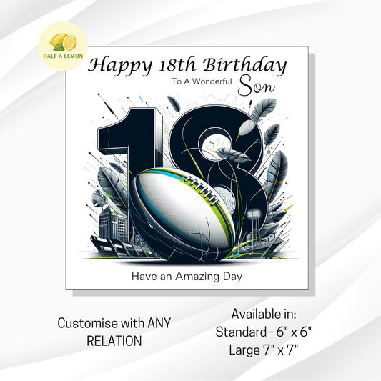 18th Birthday card for Son, Great Grandson, Grandson, Nephew, Great Nephew, Brother, Rugby themed Birthday card, birthday gift, 18th gift,