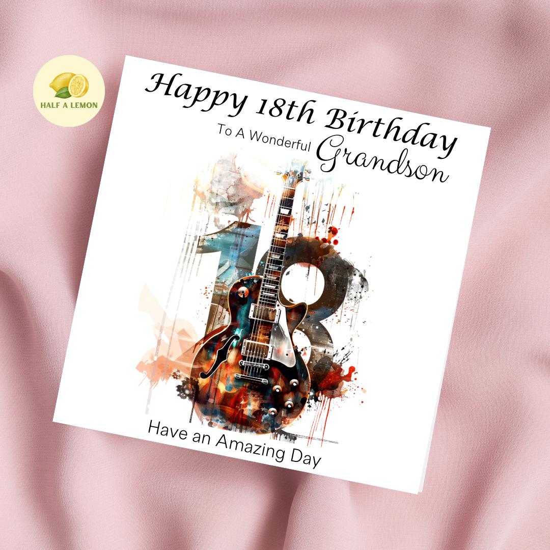18th Birthday card for Grandson, Grandson 18th Birthday, Son, Great Grandson, Nephew , Brother, Rock Music themed Birthday card, 18th gift,