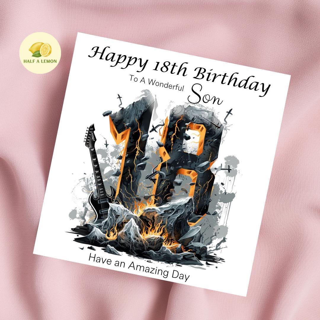 18th Birthday card for Son, also for Great Grandson, Grandson, Nephew, Brother, Heavy Metal / Rock Music themed Birthday card, 18th gift,