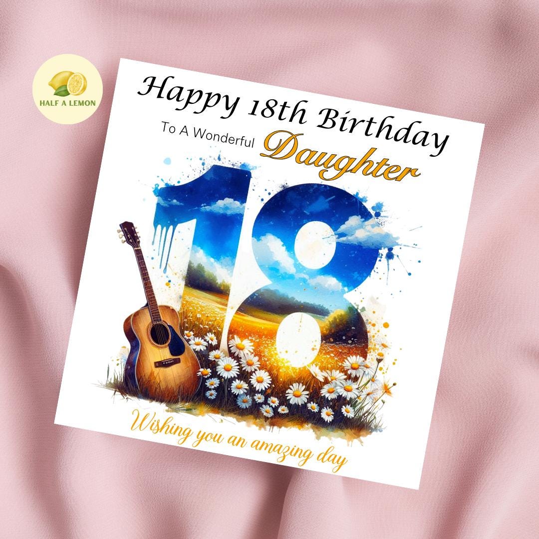 18th Birthday Card, Daughter 18th Birthday Card, Daughter Birthday Card, Granddaughter 18th Birthday Card, Music, Guitar, 18th Birthday Gift