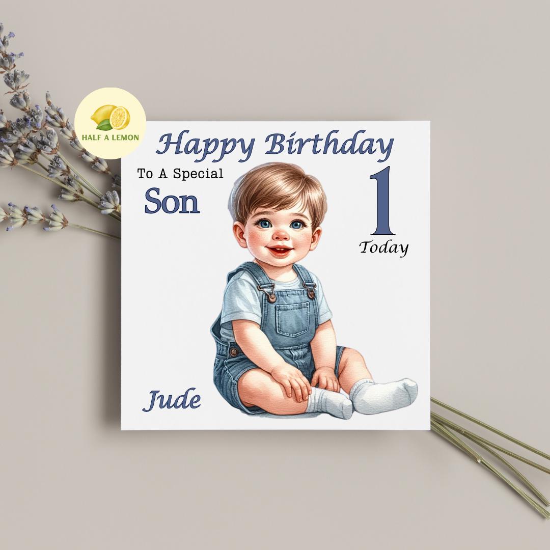 1st Birthday Card, First Birthday Card, 1st Birthday Boy, Great Grandson 1st Birthday Card, Personalised, ANY Relation, 1st Birthday Gift,