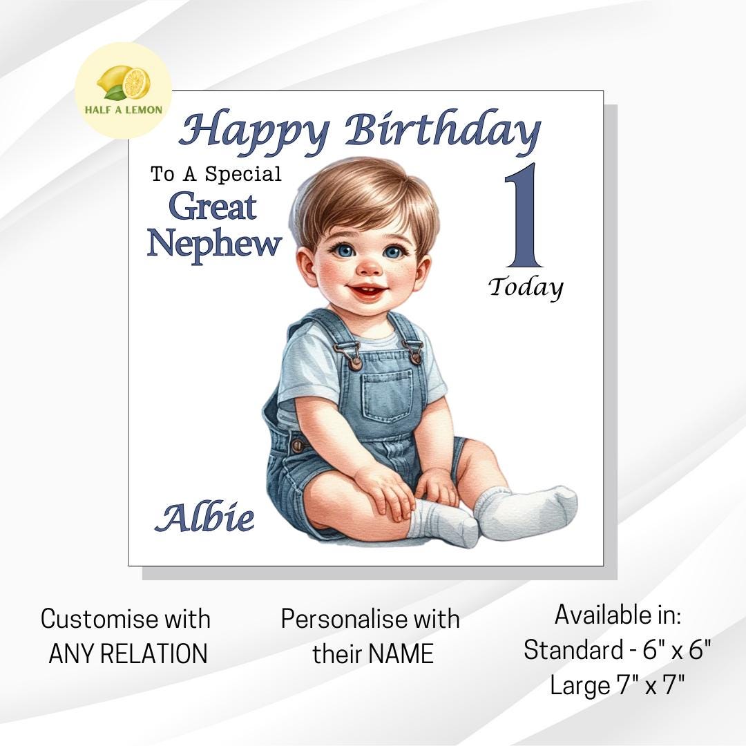 1st Birthday Card, First Birthday Card, 1st Birthday Boy, Great Nephew 1st Birthday Card, Personalised, ANY Relation, 1st Birthday Gift,