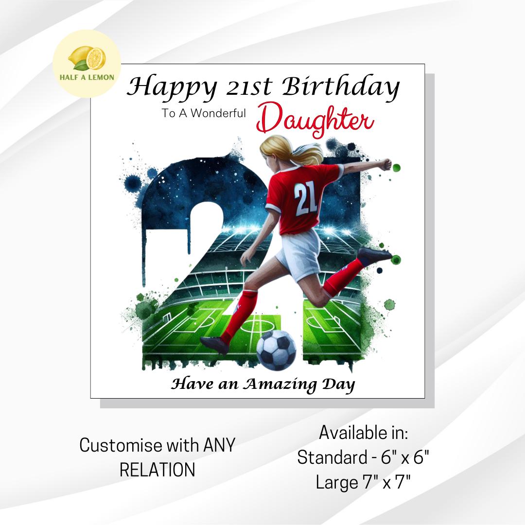 21st Birthday Card, Daughter Birthday Card, Granddaughter Birthday Card, Sister Birthday Card, Niece, Football, Red Team, Blonde hair, gift,