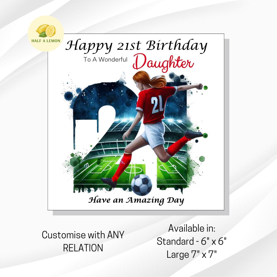 21st Birthday Card, Daughter Birthday Card, Granddaughter Birthday Card, Sister Birthday Card, Niece, Football, Red Team, Red hair, gift,