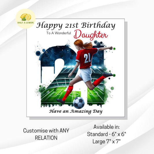 21st Birthday Card, Daughter Birthday Card, Granddaughter Birthday Card, Sister Birthday Card, Niece, Football, Red Team, Red hair, gift,