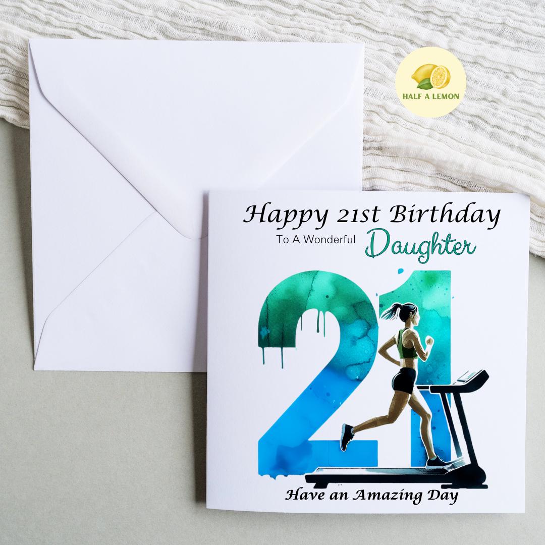 21st Birthday Card, Daughter Birthday Card, Granddaughter Birthday Card, Sister Birthday Card, Niece, Running, keep fit, Brown hair, gift