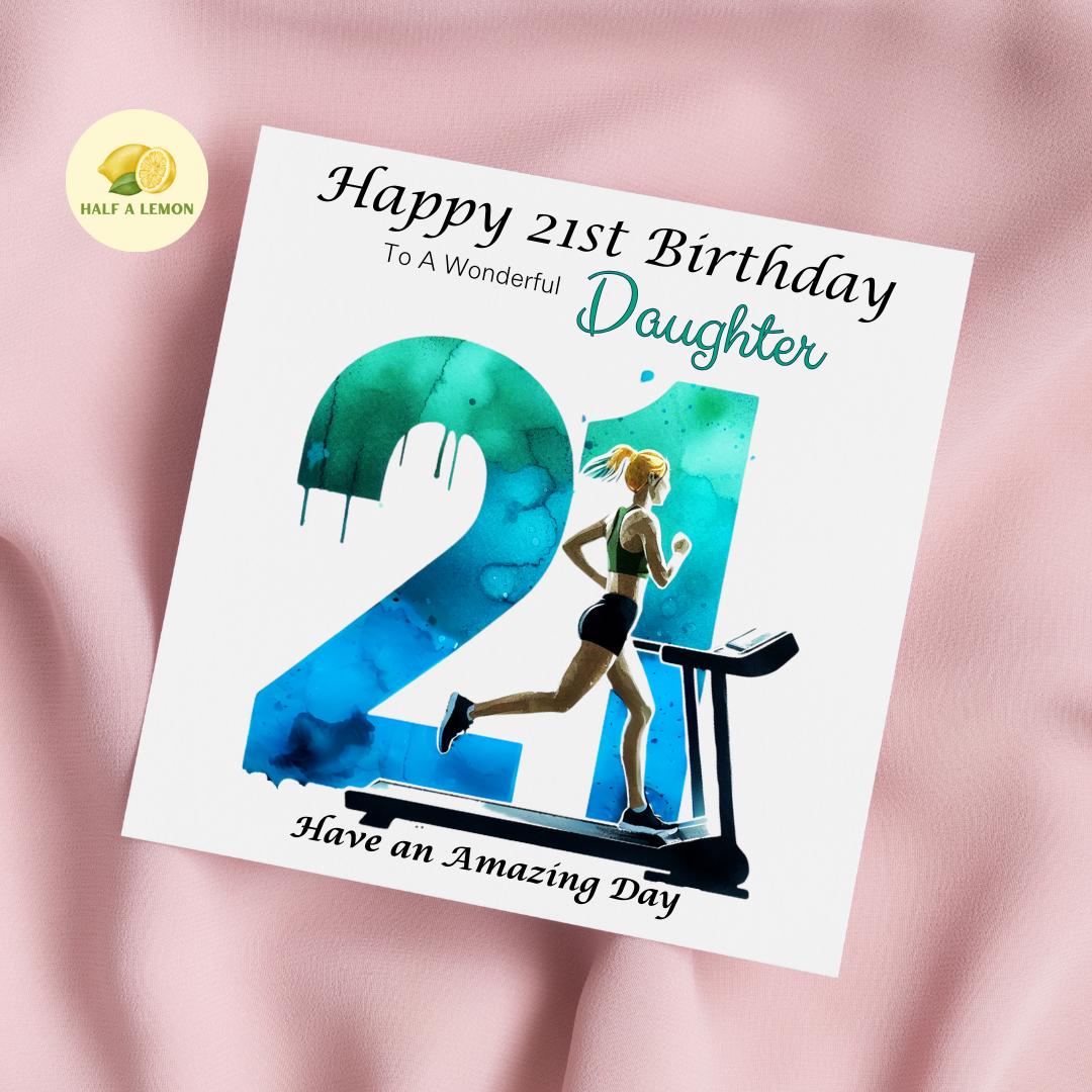 21st Birthday Card, Daughter Birthday Card, Granddaughter Birthday Card, Sister Birthday Card, Niece, Running, keep fit, Blonde hair, gift
