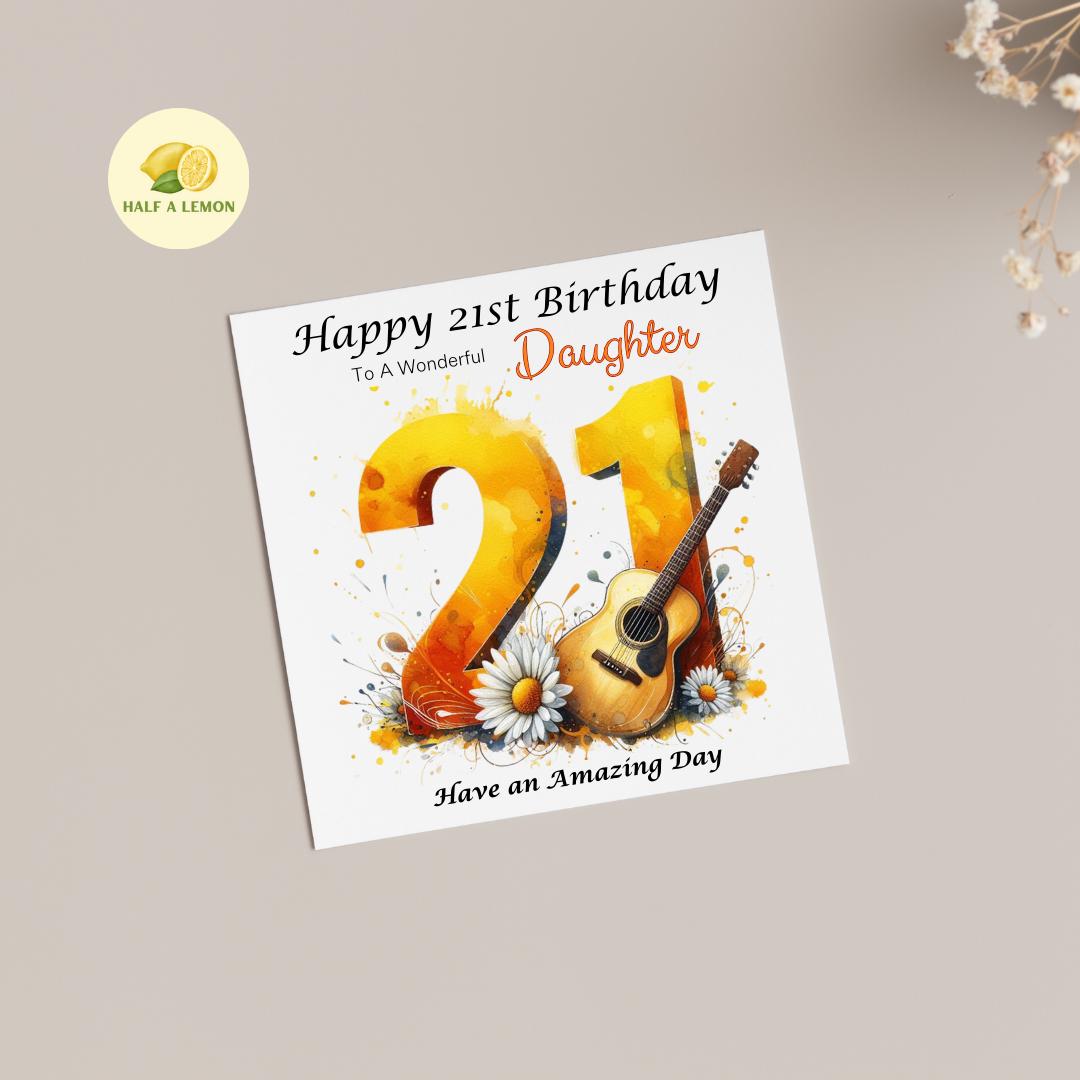 21st Birthday Card, Daughter Birthday Card, Granddaughter Birthday Card, Sister Birthday Card, Niece, Music, acoustic guitar, Boho, gift