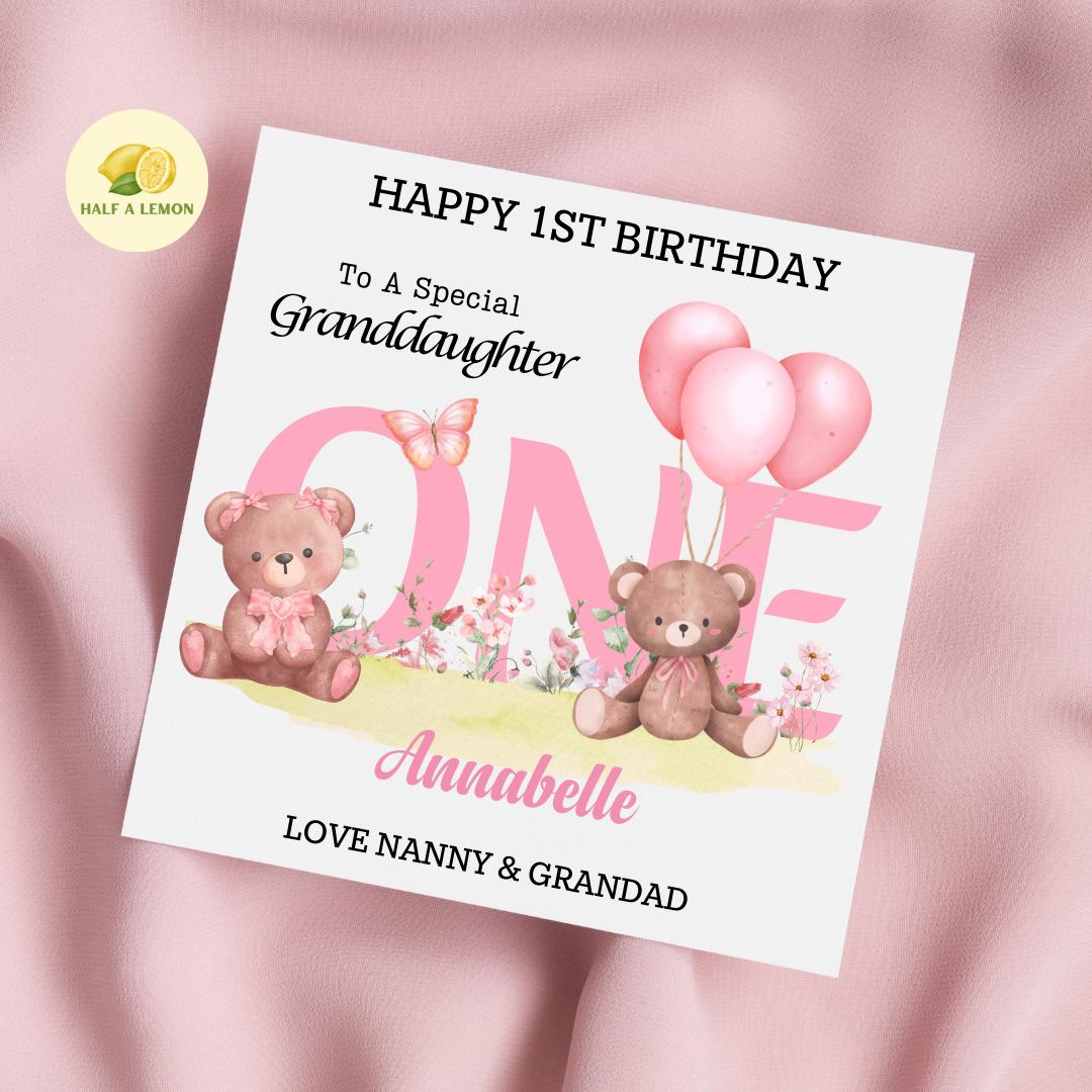 First Birthday Card For Granddaughter, 1st Birthday Card Girl, Personalised 1st Birthday Card, 1st Birthday Gift, Great Granddaughter, Niece