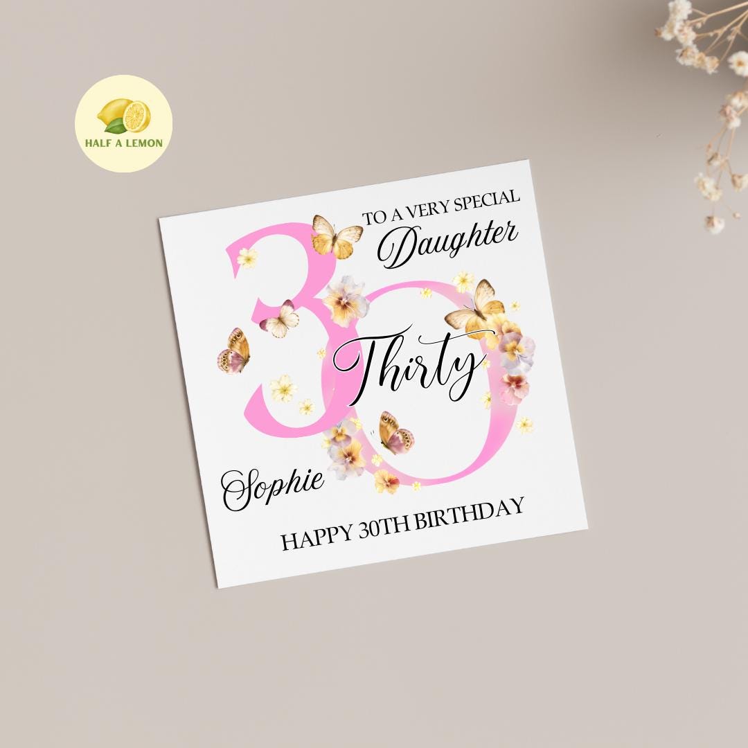 Daughter 30th Birthday Card, 30th Birthday Card, 30th Birthday, Daughter, 30th Birthday Gift, Thirty, Botanical, Butterflies, illustrated,