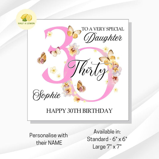 Daughter 30th Birthday Card, 30th Birthday Card, 30th Birthday, Daughter, 30th Birthday Gift, Thirty, Botanical, Butterflies, illustrated,
