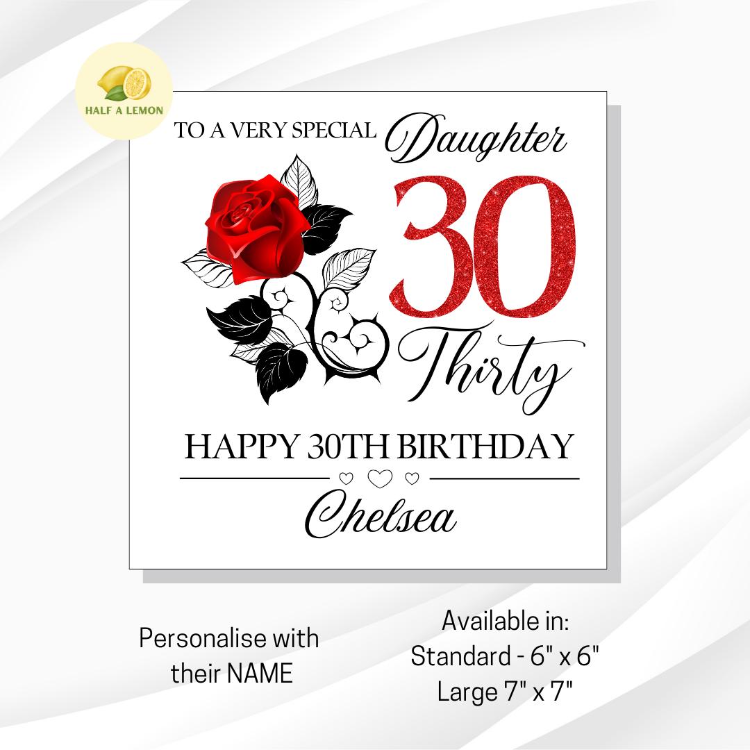 Daughter 30th Birthday Card, 30th Birthday Card, 30th Birthday, Personalised, Daughter, 30th Birthday Gift, Thirty, Red Rose Gothic Style,