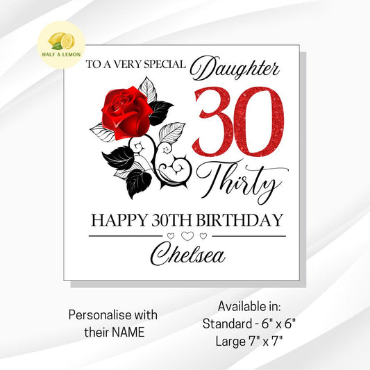 Daughter 30th Birthday Card, 30th Birthday Card, 30th Birthday, Personalised, Daughter, 30th Birthday Gift, Thirty, Red Rose Gothic Style,