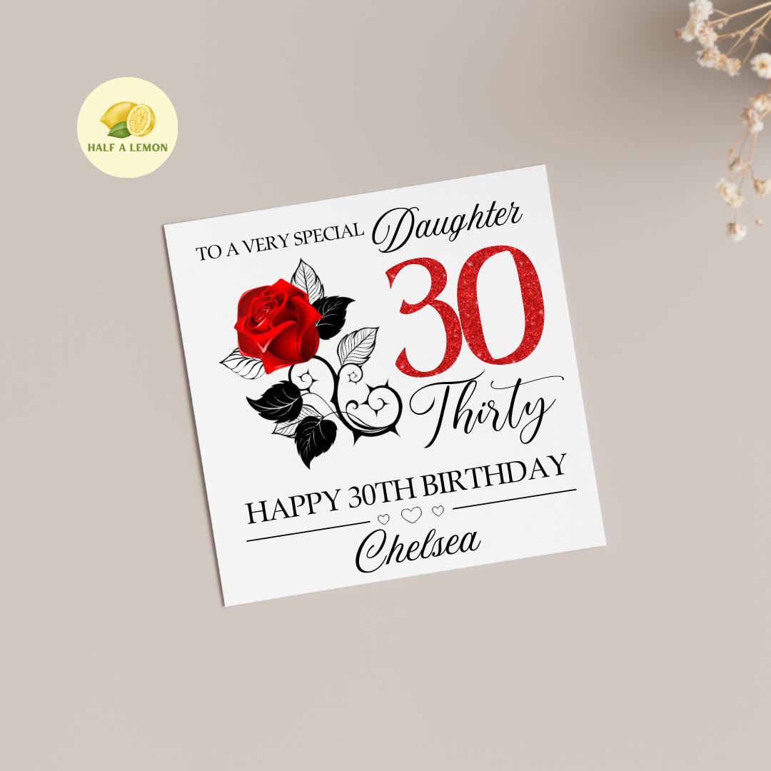Daughter 30th Birthday Card, 30th Birthday Card, 30th Birthday, Personalised, Daughter, 30th Birthday Gift, Thirty, Red Rose Gothic Style,