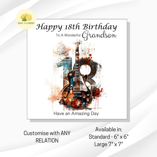 18th Birthday card for Grandson, Grandson 18th Birthday, Son, Great Grandson, Nephew , Brother, Rock Music themed Birthday card, 18th gift,